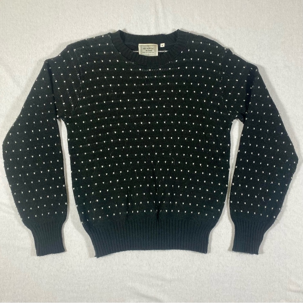 VTG Black and White Polka Dot Crew Neck pullover Sweater Size M